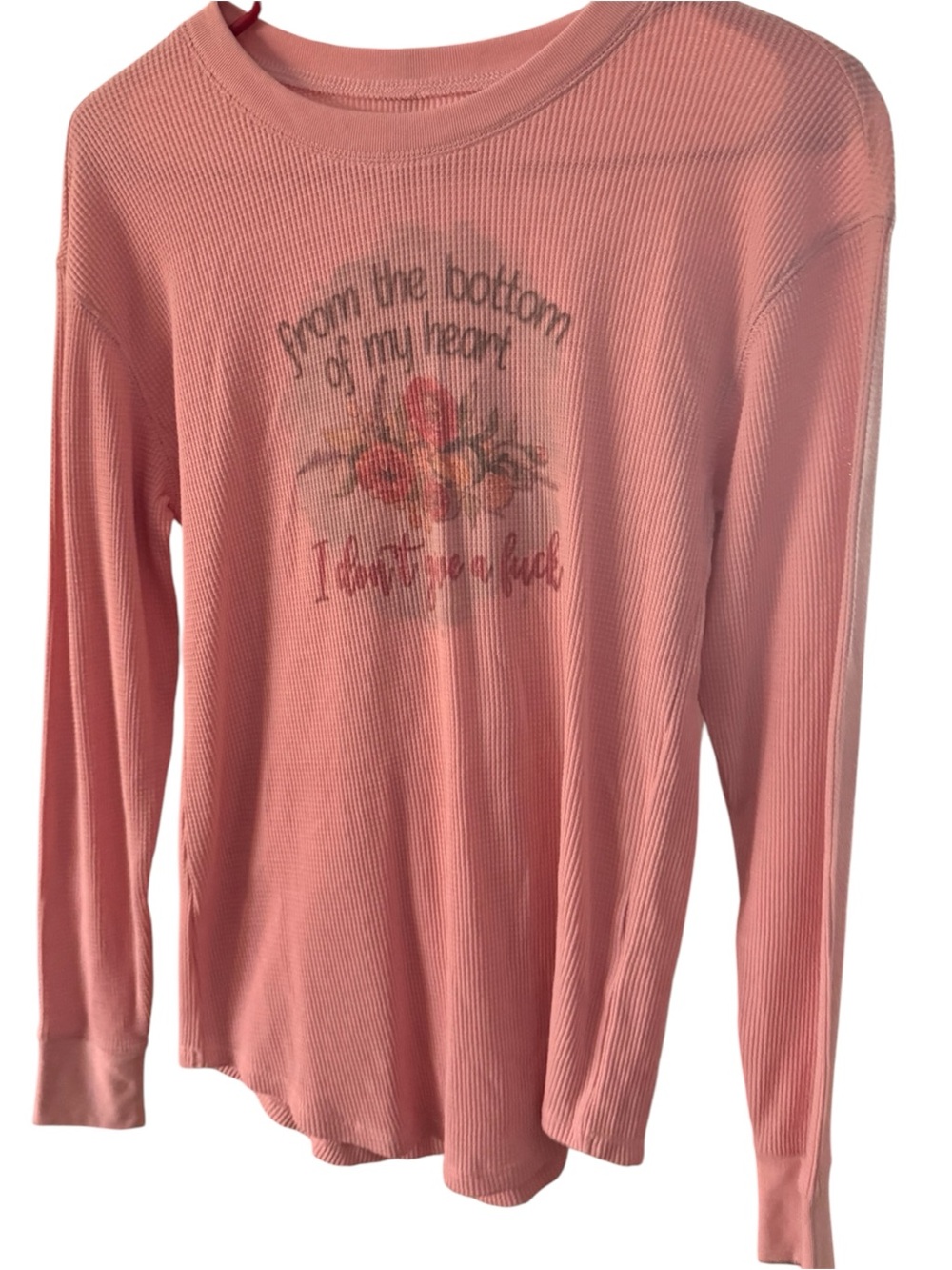 Time and Tru Pink Waffle Knit Long Sleeve Tee funny pink tee
